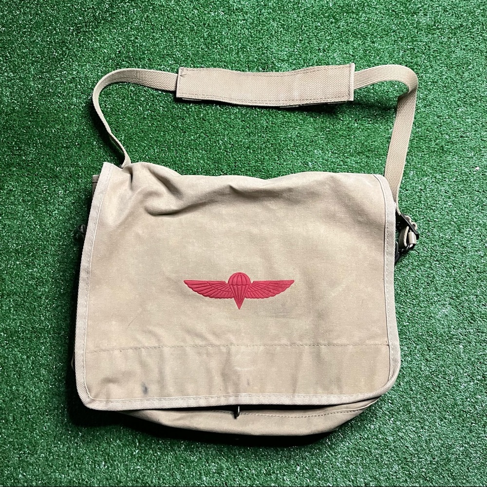 Banana Republic Tan Messenger Bag with Israeli Paratrooper Logo